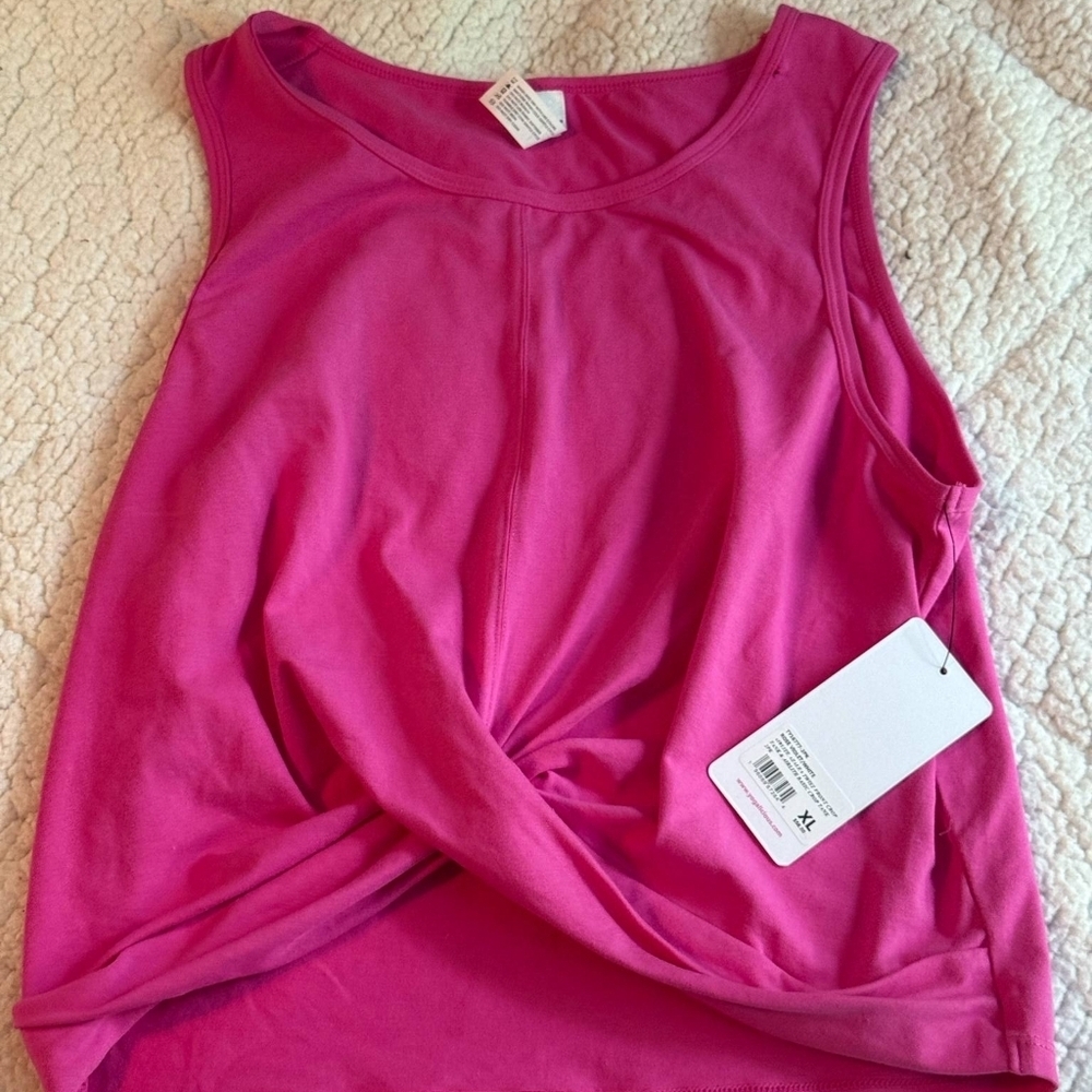 Yogalicious Pink Sleeveless Crop Tank  Top Criss Cross Front